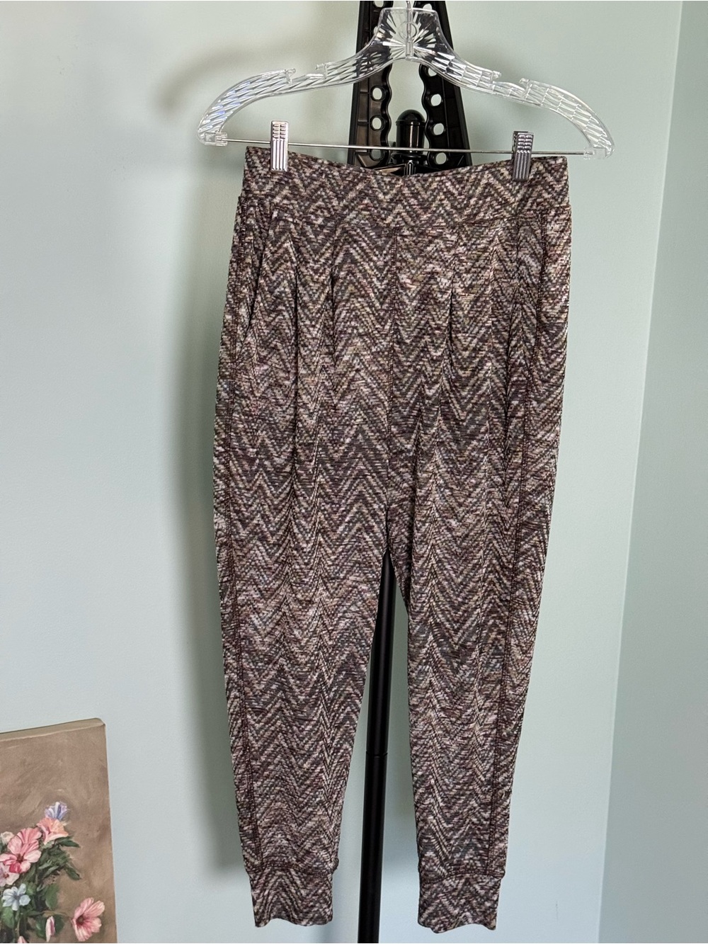 Free People Chevron Knit Joggers in Brown and Cream Size Small